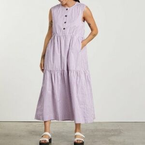 Everlane The Tiered Midi Dress In Lavender Gingham Size XS